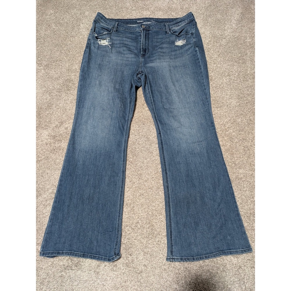 Old Navy Jeans Women 18 Blue Wow Flare High Rise Distressed Medium Wash Stretch